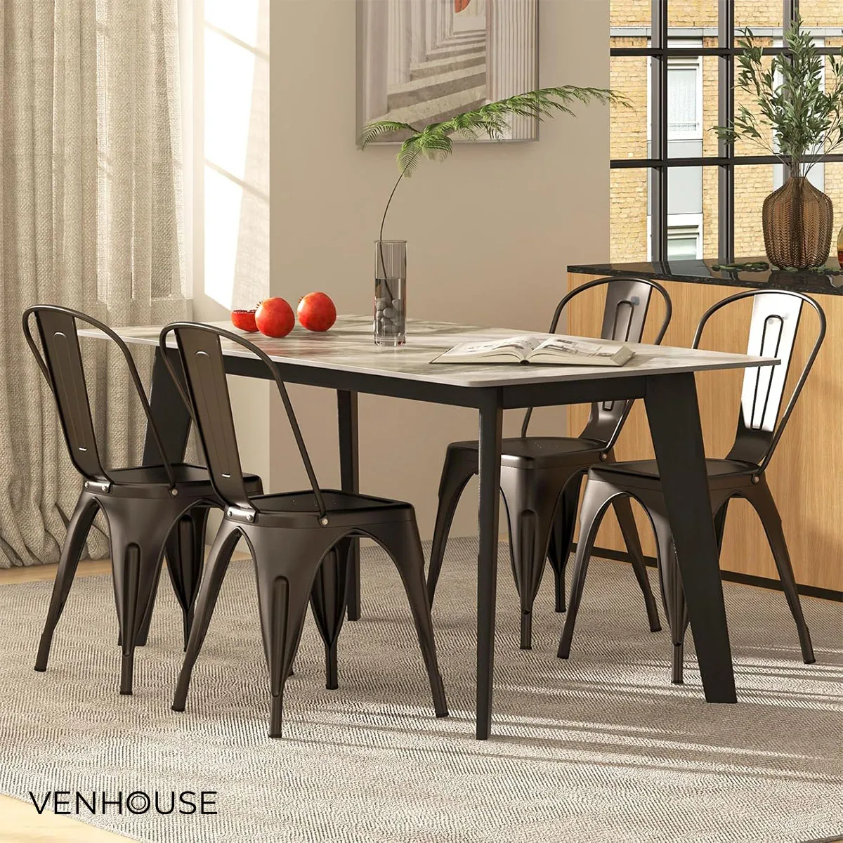 VENHOOUSE - Pack 4 Sillas Diseño Tolix Negro