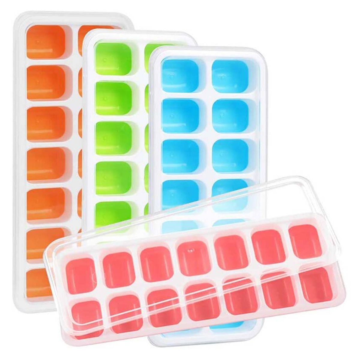 GENERICO - Bandeja de silicona roja para cubos de hielo con tapa