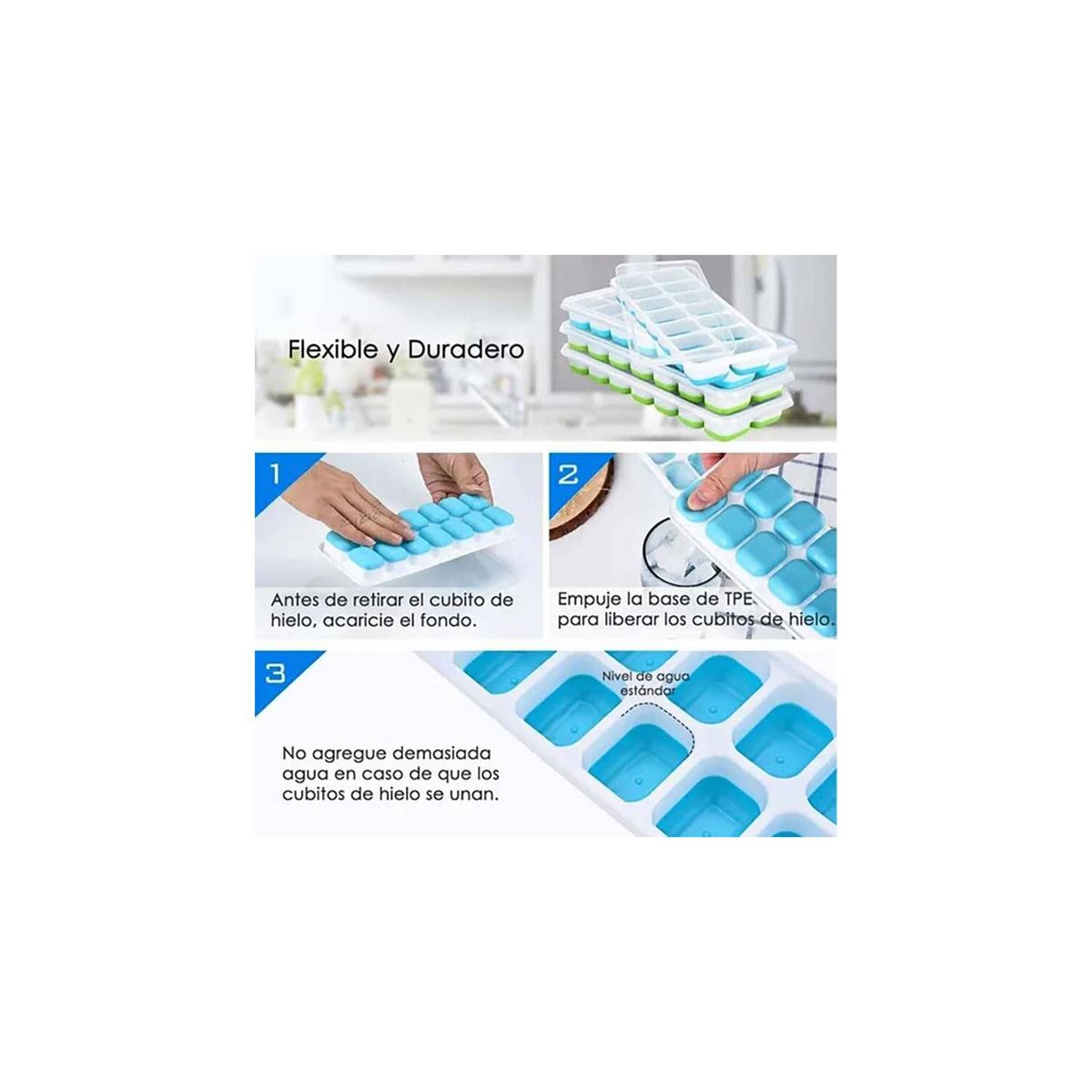 GENERICO - Bandeja de silicona roja para cubos de hielo con tapa