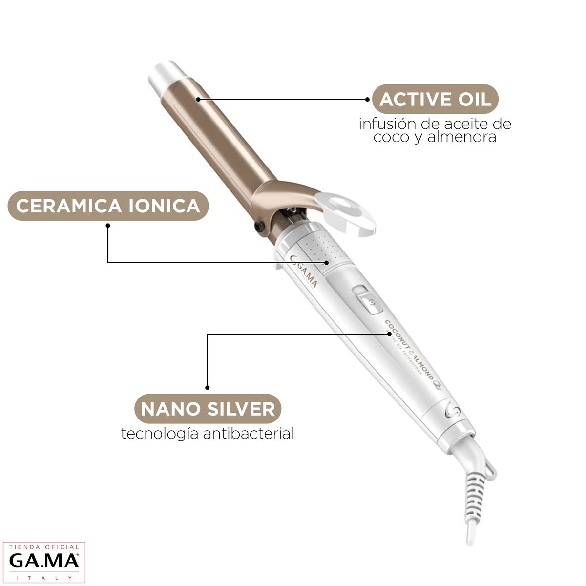 GAMA - Ondulador Rizador New 25 mm Coconut Almond Ultra Deslizante