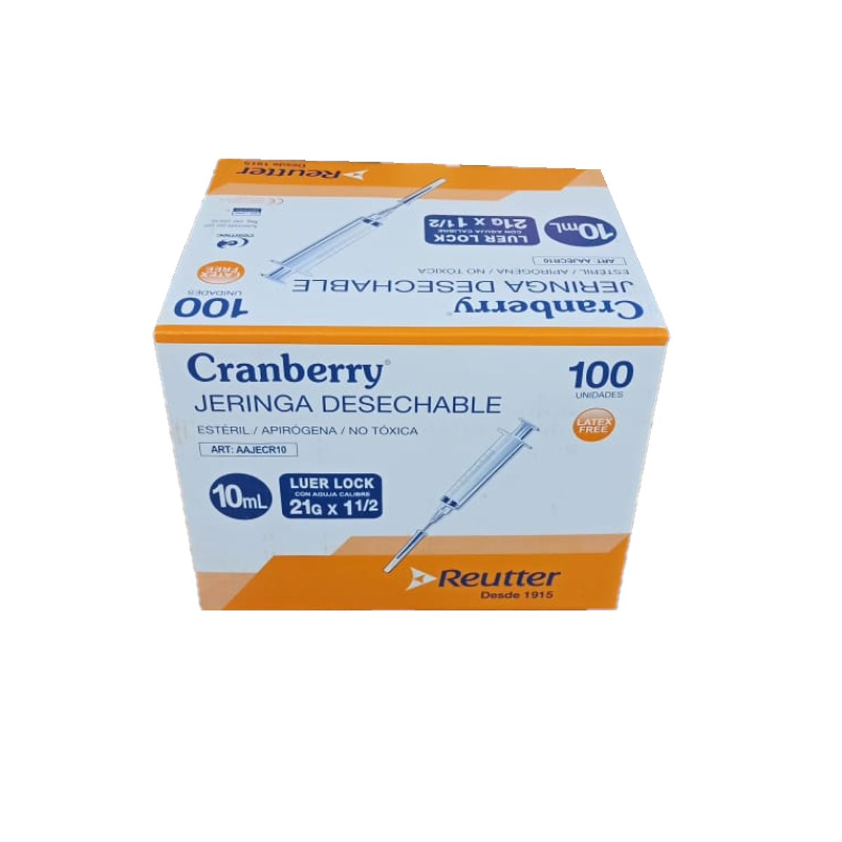 CRANBERRY - Jeringa Con Aguja 10ml Cranberry Luer Lock 21gx1 1/2 100 Un