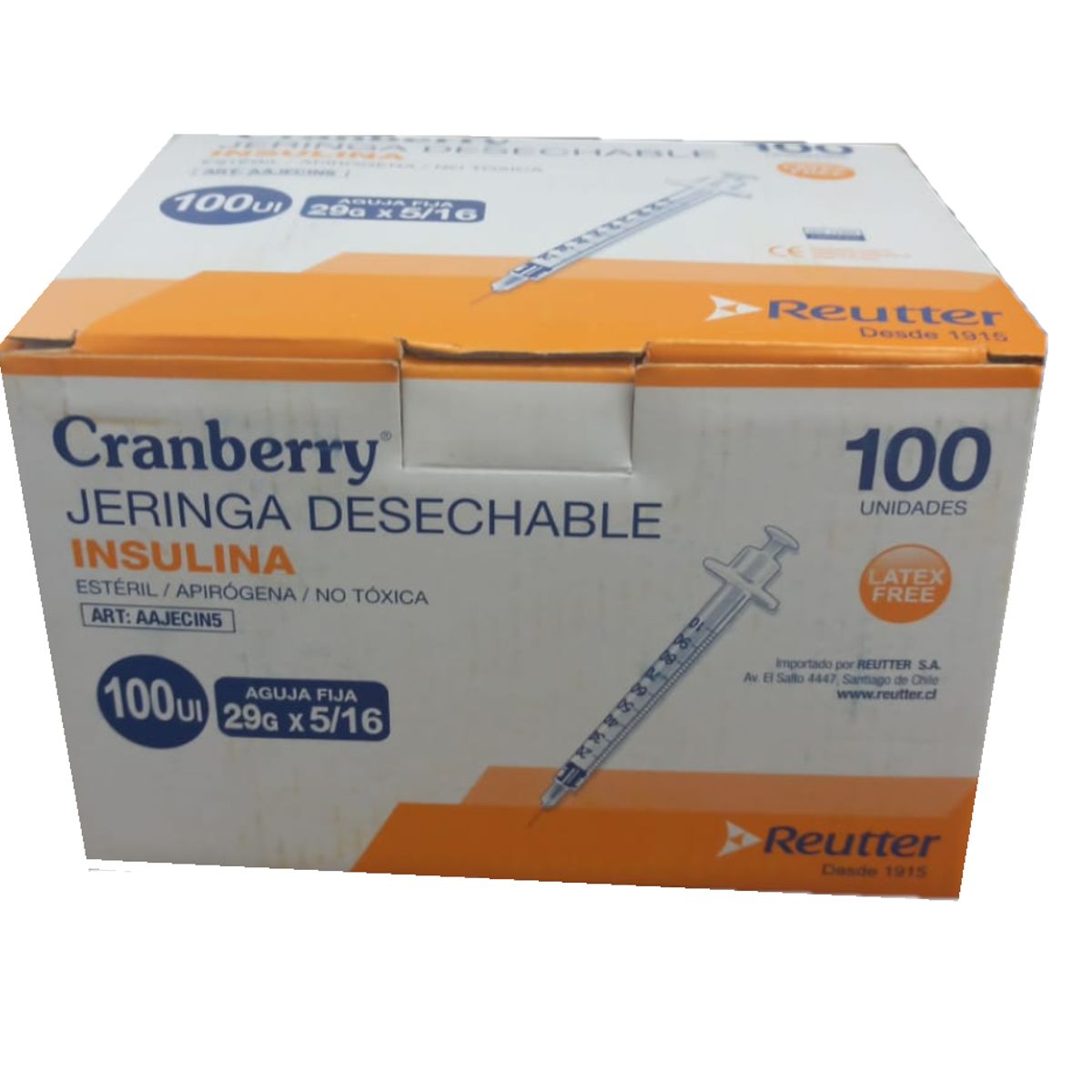 CRANBERRY - Jeringa Insulina 1ml Cranberry 29g X 5/16 100 Un