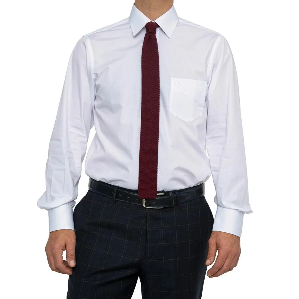 VANDINE - Camisa Regular Lisa Blanca Cuello Romo Etiqueta Negra VANDINE