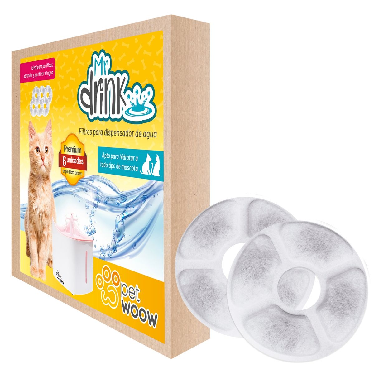 PETWOOW - Pack 6 filtros dispensador agua mascota perro y gato petwoow