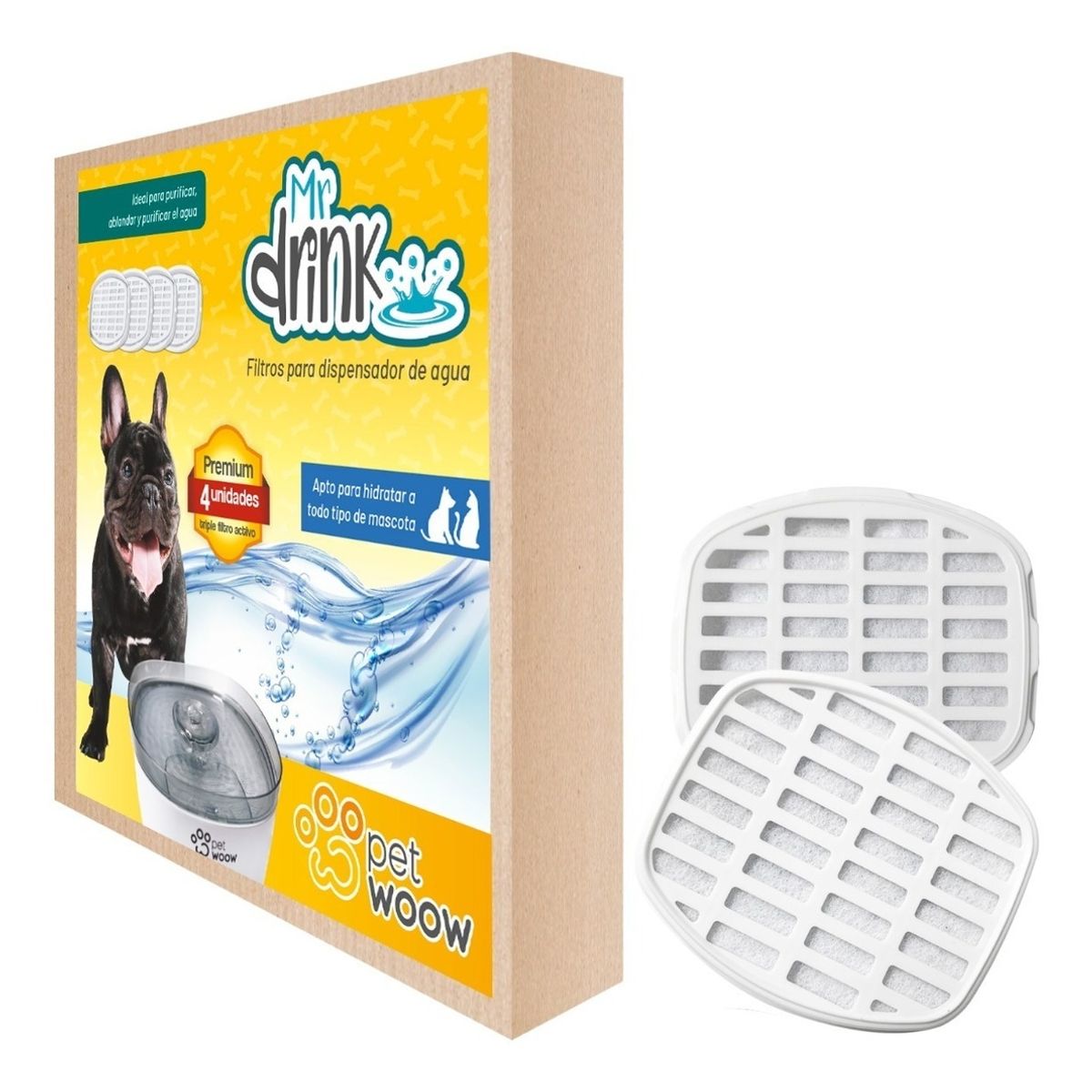 PETWOOW - Pack 4 filtros dispensador agua mascota perro y gato petwoow
