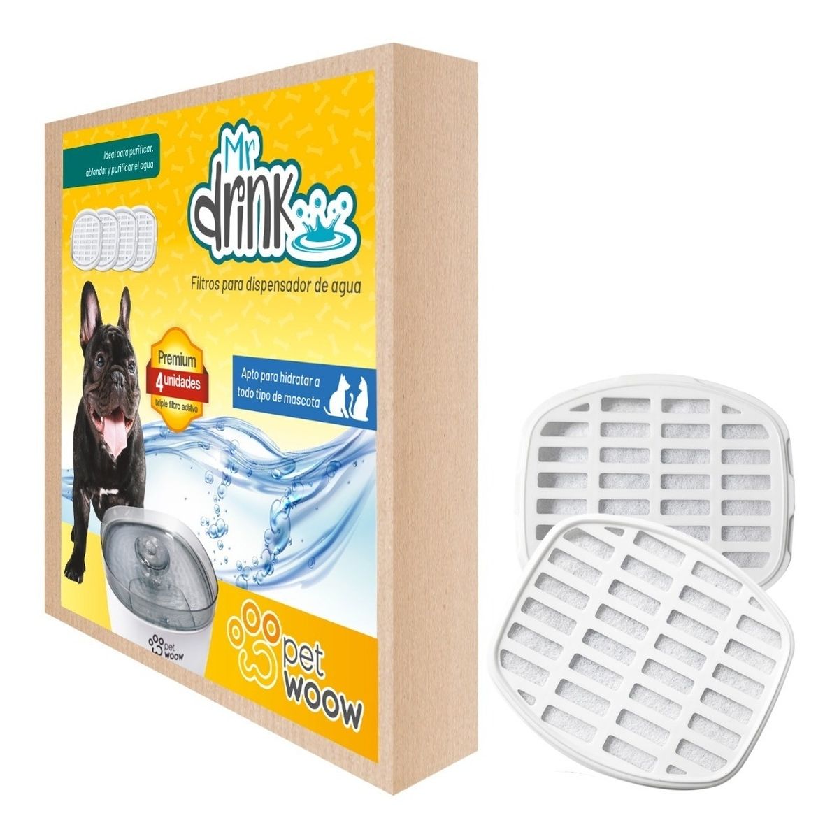 PETWOOW - Pack 4 filtros dispensador agua mascota perro y gato petwoow