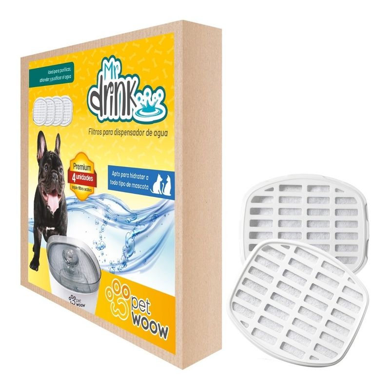 PETWOOW - Pack 4 filtros dispensador agua mascota perro y gato petwoow