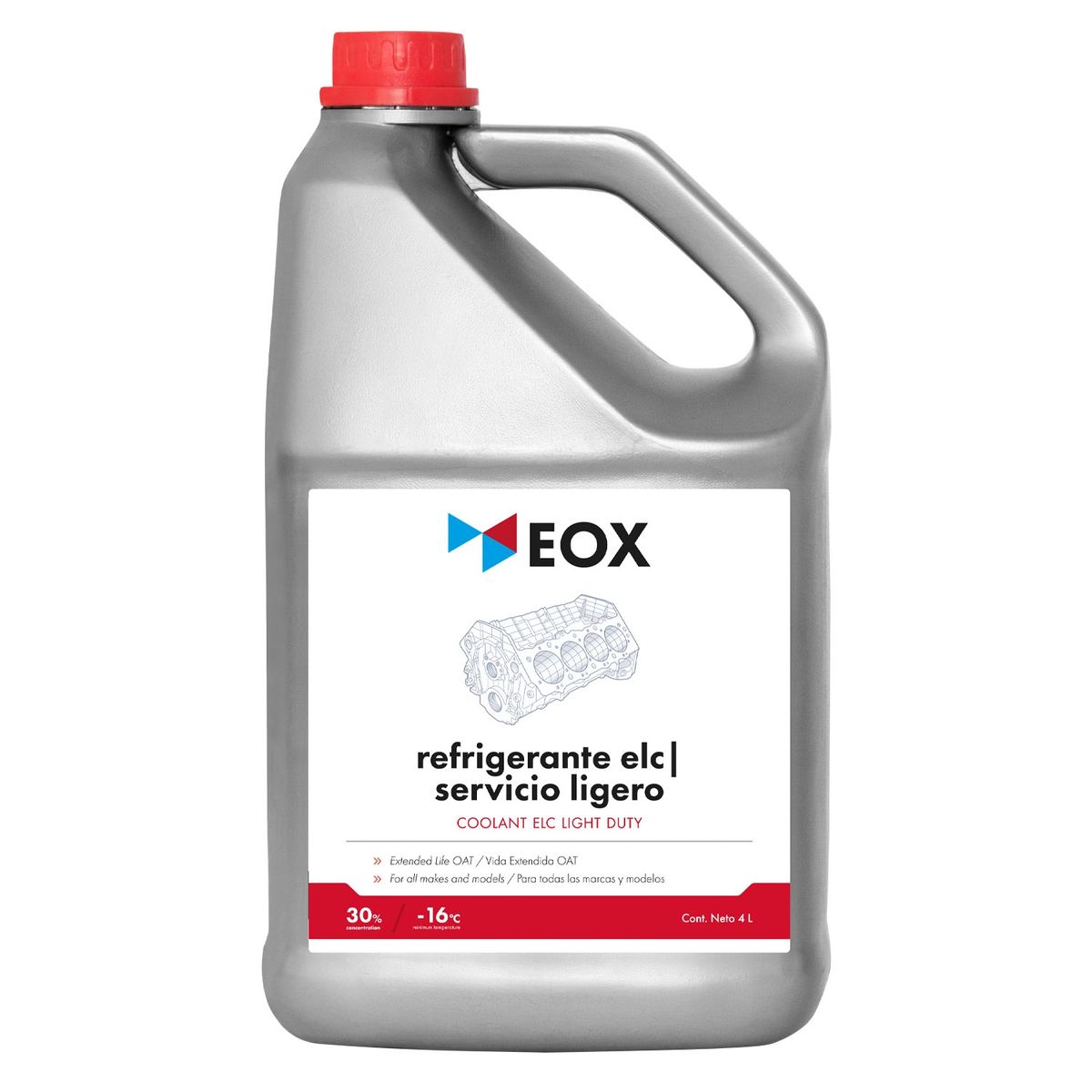 GENERICO - Refrigerante Anticongelante Coolant Elc 30% Rojo Eox 4 L