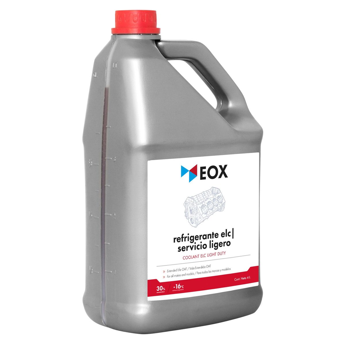 GENERICO - Refrigerante Anticongelante Coolant Elc 30% Rojo Eox 4 L