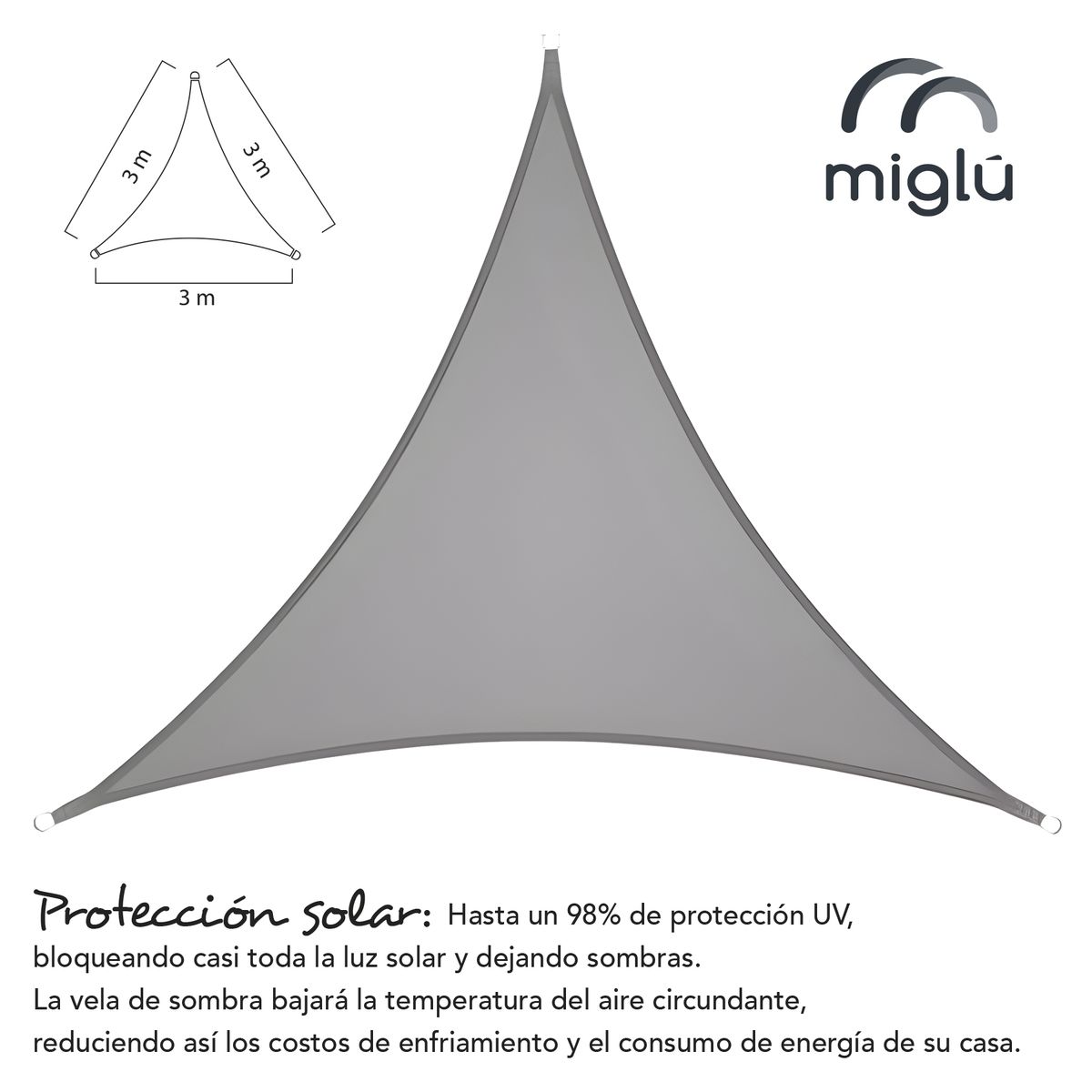 MIGLU - Toldo Vela Triangular Gris Kit De Instalación