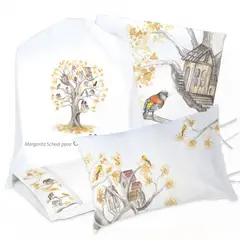 MARGARITA SCHEEL BY CASA ALVARINHO - JUEGO DE CAMA FUNDA DE PLUMÓN + SABANA BAJERA +2 FUNDAS ALMOHADA ARBOLITO 1 PLAZA