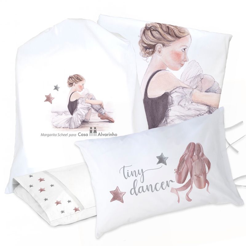 MARGARITA SCHEEL BY CASA ALVARINHO - JUEGO DE CAMA FUNDA DE PLUMÓN + SABANA BAJERA +2 FUNDAS ALMOHADA BAILARINA 1 PLAZA