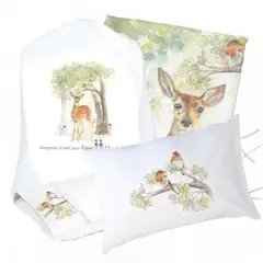 MARGARITA SCHEEL BY CASA ALVARINHO - JUEGO DE CAMA FUNDA DE PLUMÓN + SABANA BAJERA +2 FUNDAS ALMOHADA BAMBI BOSQUE 1,5 PLAZAS
