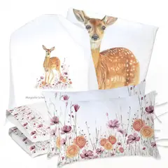 MARGARITA SCHEEL BY CASA ALVARINHO - JUEGO DE CAMA FUNDA DE PLUMÓN + SABANA BAJERA + 4 FUNDAS ALMOHADA BAMBI FLORES KING