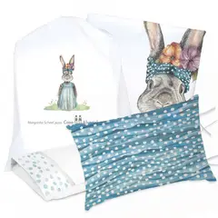 MARGARITA SCHEEL BY CASA ALVARINHO - JUEGO DE CAMA FUNDA DE PLUMÓN + SABANA BAJERA +2 FUNDAS ALMOHADA CONEJA FLORA 1 PLAZA