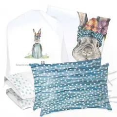 MARGARITA SCHEEL BY CASA ALVARINHO - JUEGO DE CAMA FUNDA DE PLUMÓN + SABANA BAJERA + 4 FUNDAS ALMOHADA CONEJA FLORA 2 PLAZAS