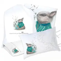 MARGARITA SCHEEL BY CASA ALVARINHO - JUEGO DE CAMA FUNDA DE PLUMÓN + SABANA BAJERA +2 FUNDAS ALMOHADA CONEJO PIDE UN DESEO 1,5 PLAZAS