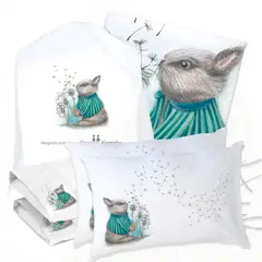 MARGARITA SCHEEL BY CASA ALVARINHO - JUEGO DE CAMA FUNDA DE PLUMÓN + SABANA BAJERA + 4 FUNDAS ALMOHADA CONEJO PIDE UN DESEO 2 PLAZAS