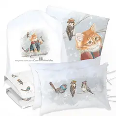 MARGARITA SCHEEL BY CASA ALVARINHO - JUEGO DE CAMA FUNDA DE PLUMÓN + SABANA BAJERA + 4 FUNDAS ALMOHADA GATITO Y AMIGOS 2 PLAZAS