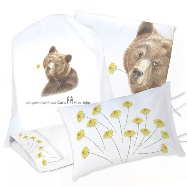 MARGARITA SCHEEL BY CASA ALVARINHO - JUEGO DE CAMA FUNDA DE PLUMÓN + SABANA BAJERA +2 FUNDAS ALMOHADA OSA AMABLE 1,5 PLAZAS