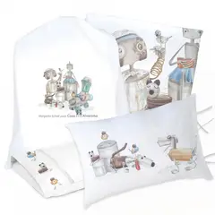 MARGARITA SCHEEL BY CASA ALVARINHO - JUEGO DE CAMA FUNDA DE PLUMÓN + SABANA BAJERA +2 FUNDAS ALMOHADA ROBOTS 1,5 PLAZAS
