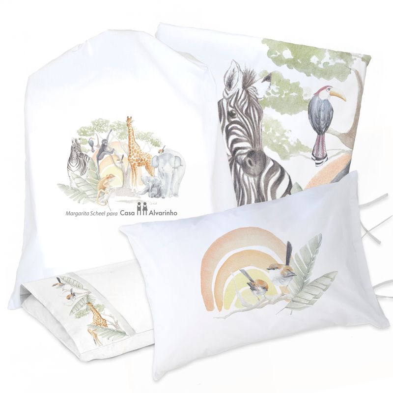 MARGARITA SCHEEL BY CASA ALVARINHO - JUEGO DE CAMA FUNDA DE PLUMÓN + SABANA BAJERA +2 FUNDAS ALMOHADA SAFARI 1 PLAZA