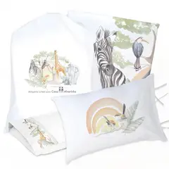 MARGARITA SCHEEL BY CASA ALVARINHO - JUEGO DE CAMA FUNDA DE PLUMÓN + SABANA BAJERA +2 FUNDAS ALMOHADA SAFARI 1 PLAZA