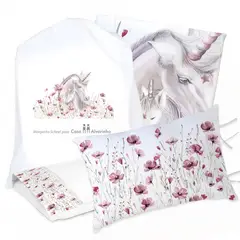MARGARITA SCHEEL BY CASA ALVARINHO - JUEGO DE CAMA FUNDA DE PLUMÓN + SABANA BAJERA +2 FUNDAS ALMOHADA UNICORNIO 1,5 PLAZAS