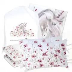 MARGARITA SCHEEL BY CASA ALVARINHO - JUEGO DE CAMA FUNDA DE PLUMÓN + SABANA BAJERA + 4 FUNDAS ALMOHADA UNICORNIO SUPER KING