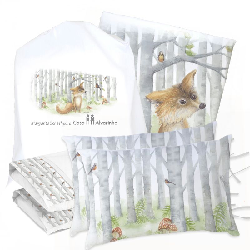 MARGARITA SCHEEL BY CASA ALVARINHO - JUEGO DE CAMA FUNDA DE PLUMÓN + SABANA BAJERA + 4 FUNDAS ALMOHADA ZORRITO SUPER KING