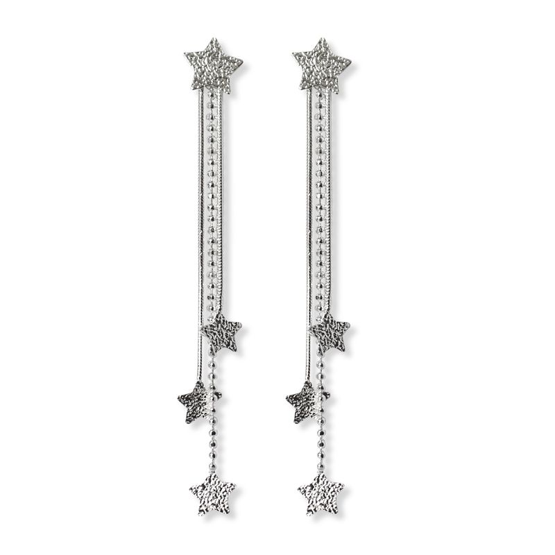 ANDREA COGGIOLA JOYAS - Aros Colgantes Estrellas Satinadas Plata Fina 925