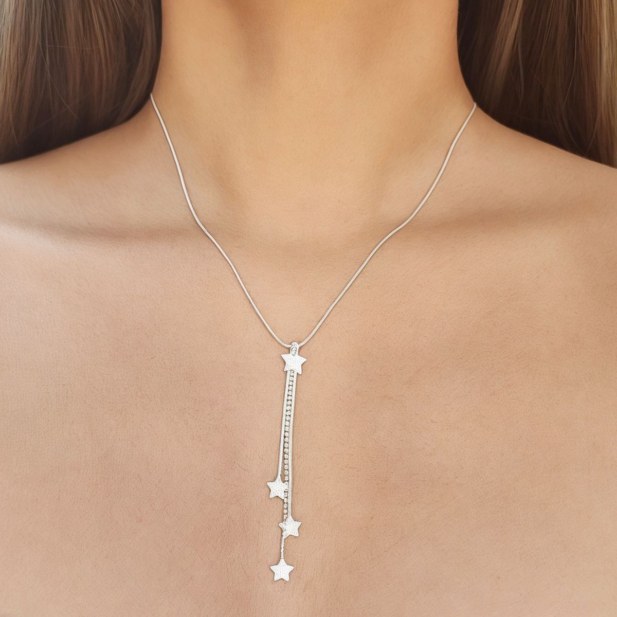 COGGIOLA - Collar Estrellas Colgantes Cadena Cola De Topo Plata Fina 925