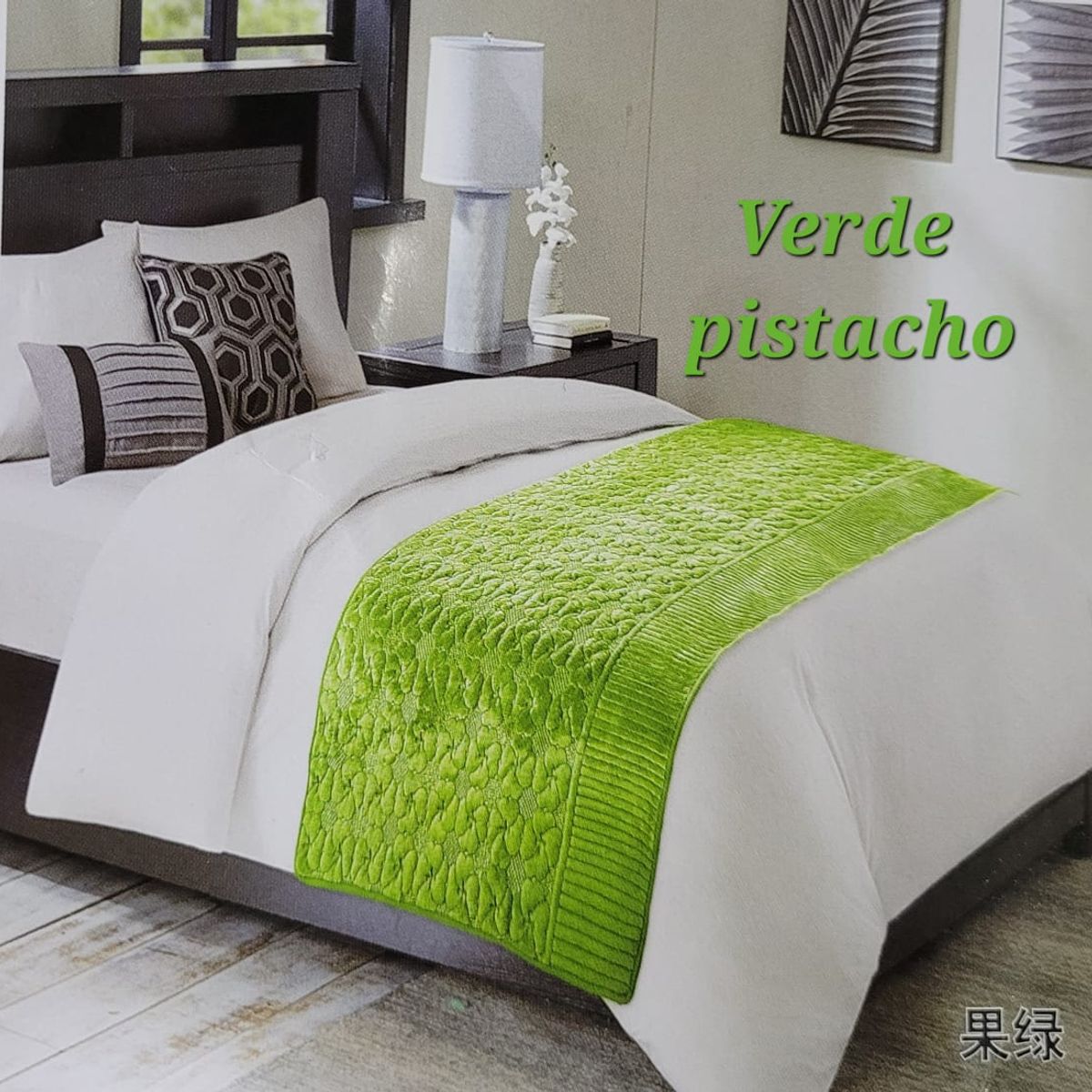 GENERICO - Piecera de Cama Polar con Tela Reversible - Verde Pistacho