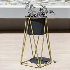 KAUTIVA - Macetero Negro Gala con Pedestal Dorado S