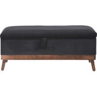 Banqueta Con Baúl Incy Negro Felpa 120x50x40 cm Máxima Design