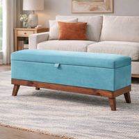 Banqueta con Baúl Incy Felpa Turquesa para Living o Dormitorio 120x50x40 cm