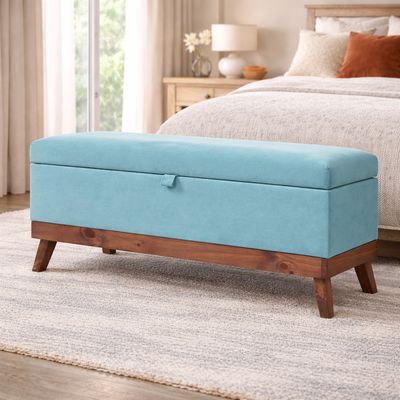 Imagen 2 del producto Banqueta con Baúl Incy Felpa Turquesa para Living o Dormitorio 120x50x40 cm