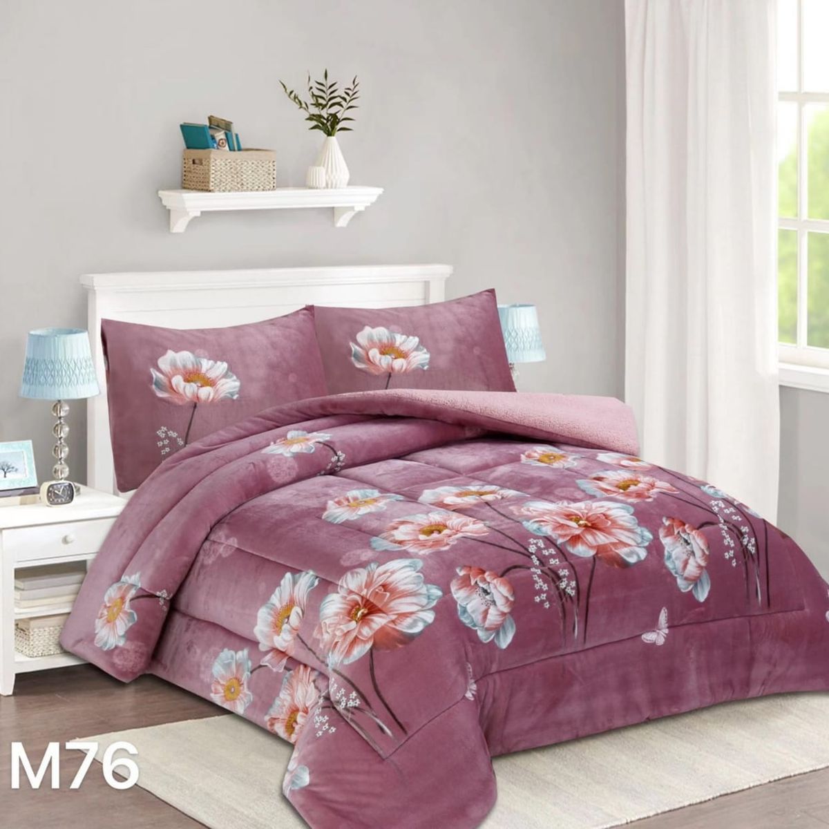 GENERICO - Cobertor Chiporro 1 1/2 Plazas -Palo Rosa Flores