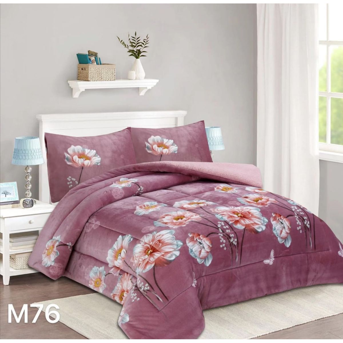 GENERICO - Cobertor Chiporro 1 1/2 Plazas -Palo Rosa Flores