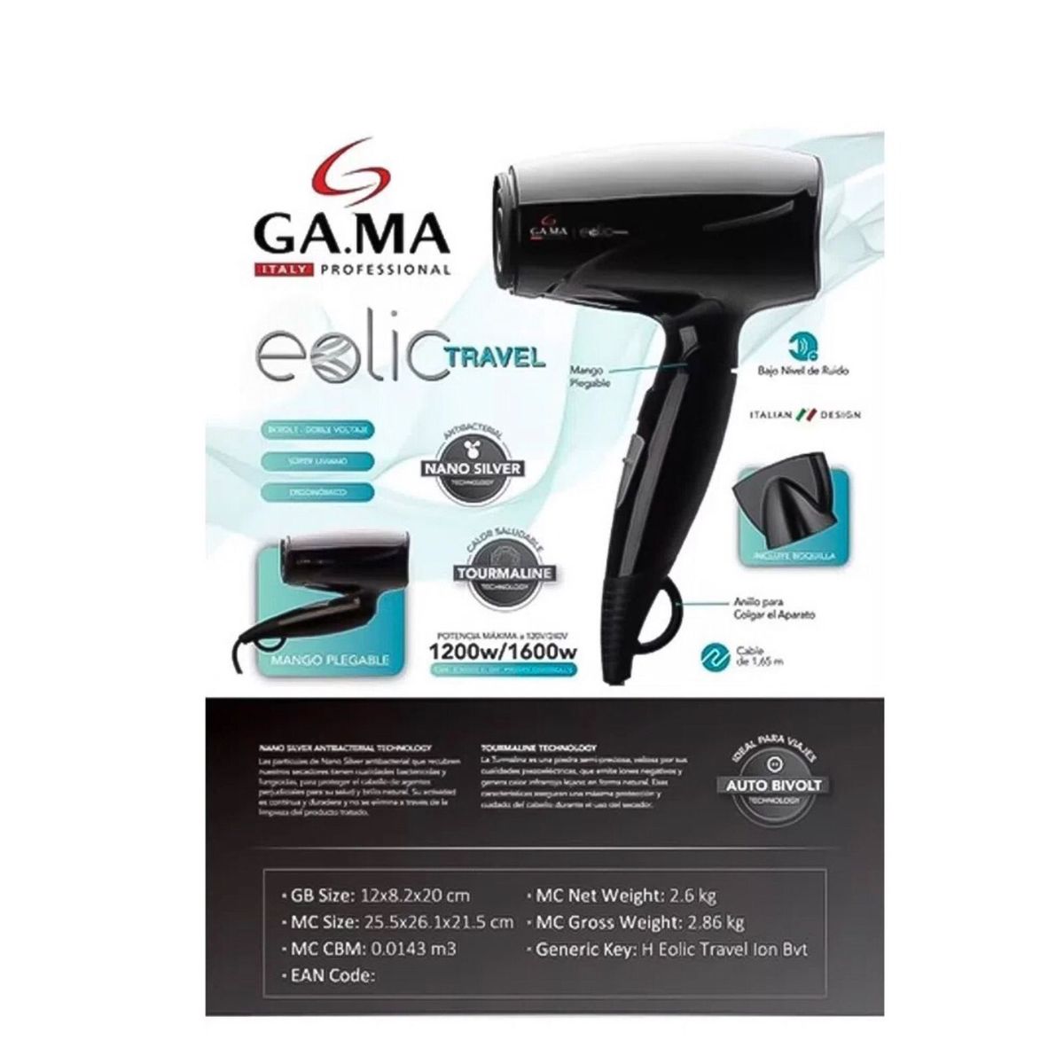 GAMA - GAMA SECADOR DE PELO EOLIC TRAVEL  MINI 1600W