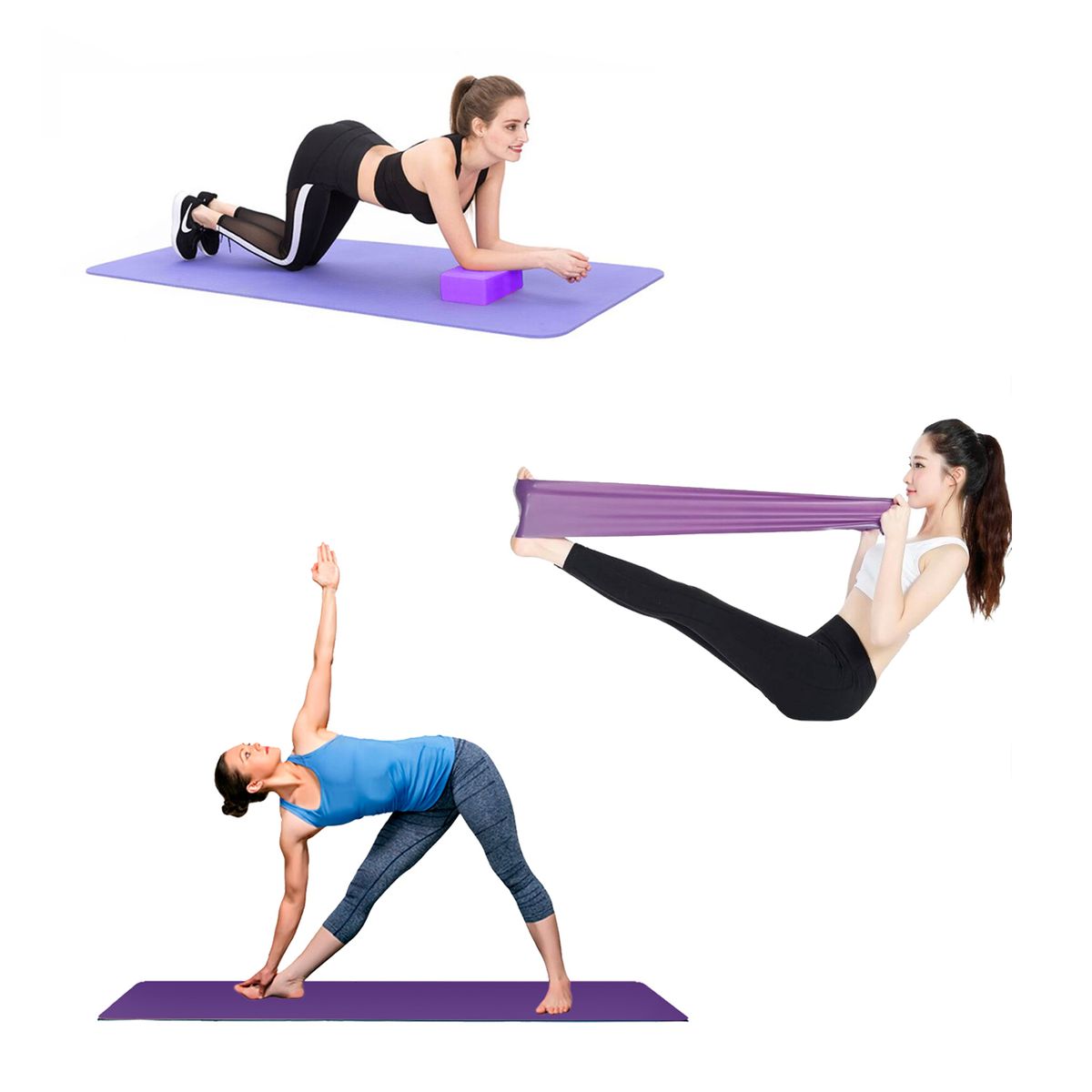 ATLETIS - Set Yoga Bloques Mat Bandas de Estiramiento Morado