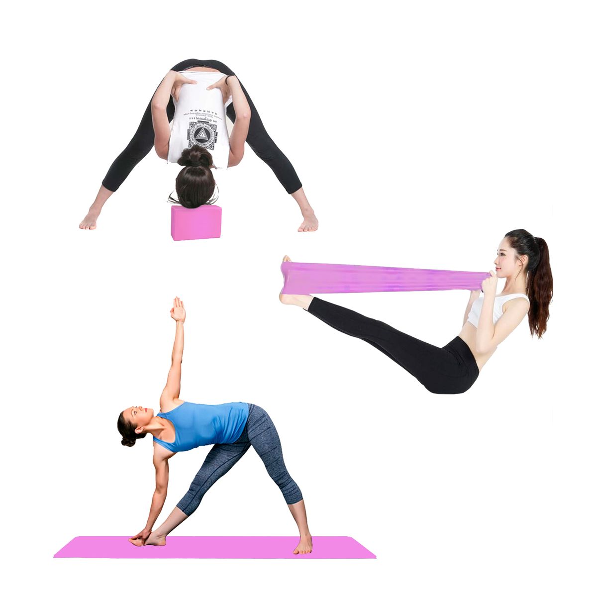 ATLETIS - Set Yoga Bloques Mat Bandas de Estiramiento Rosado