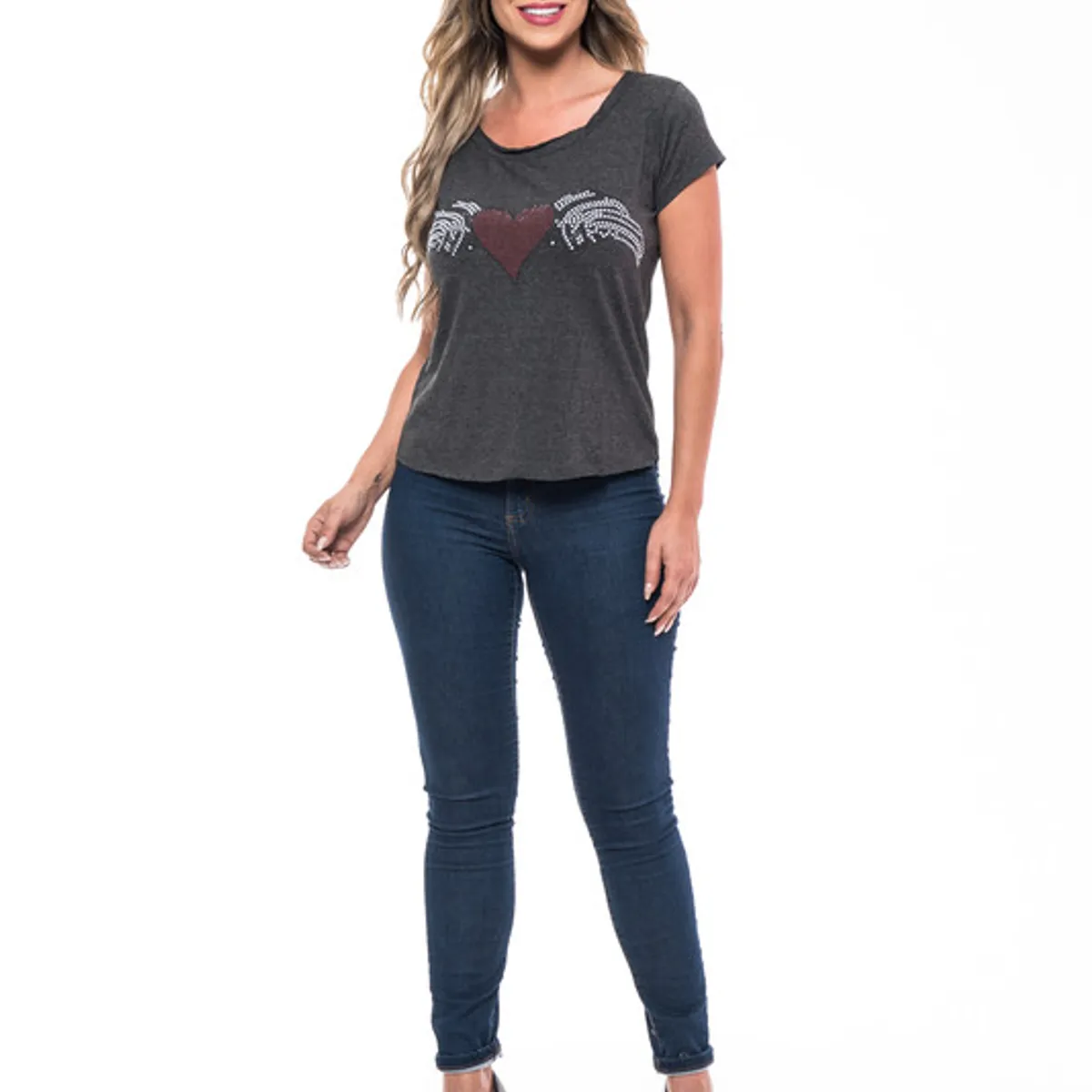 ROCK CAVIAR - POLERA MC PEDRERIA HEART GRAY RC-19