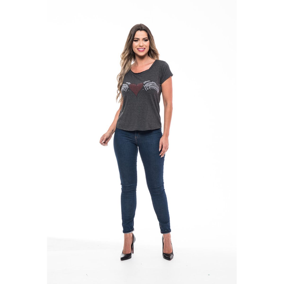 ROCK CAVIAR - POLERA MC PEDRERIA HEART GRAY RC-19