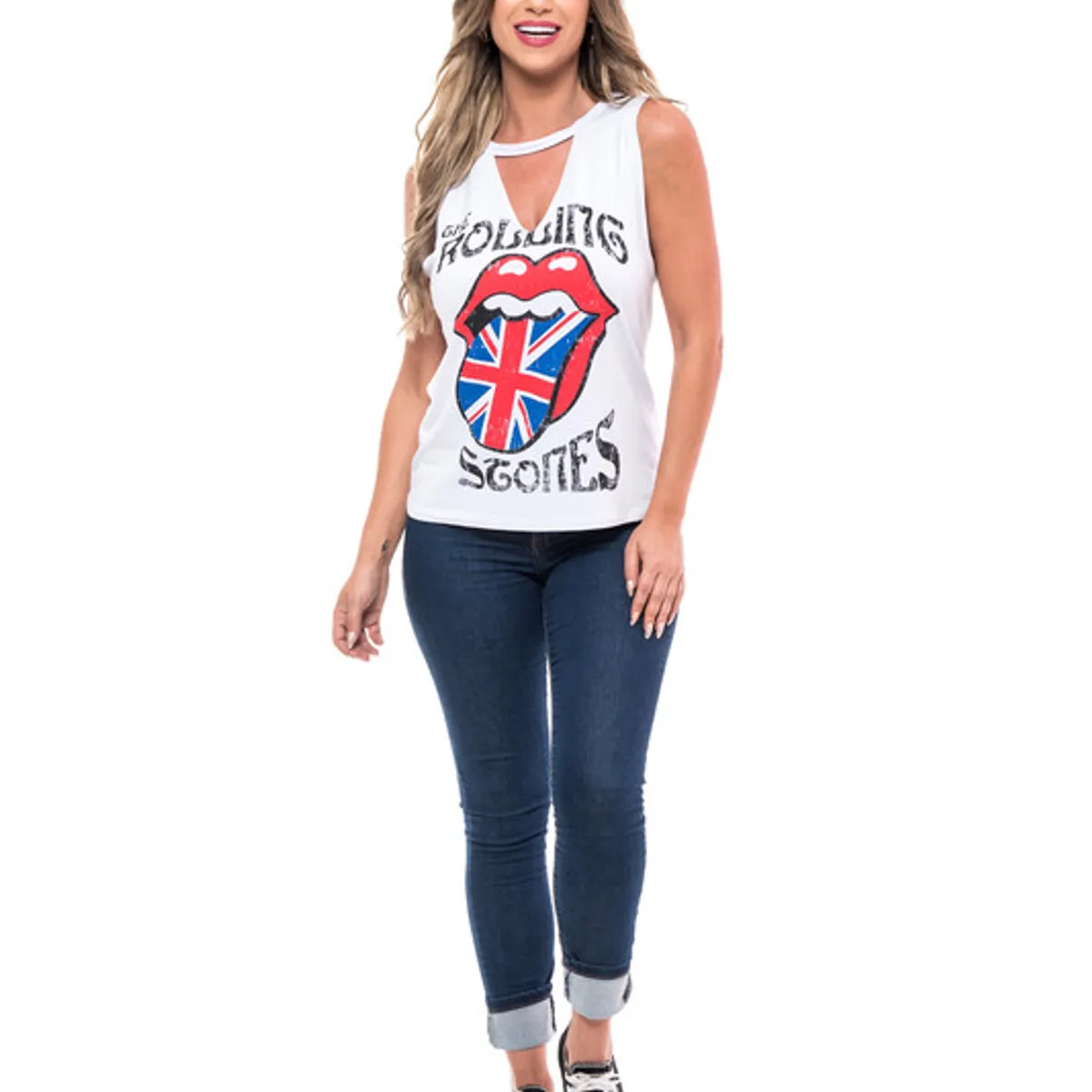 ROCK CAVIAR - POLERA SM CHOKER ROLLING STONE WHITE RC-3