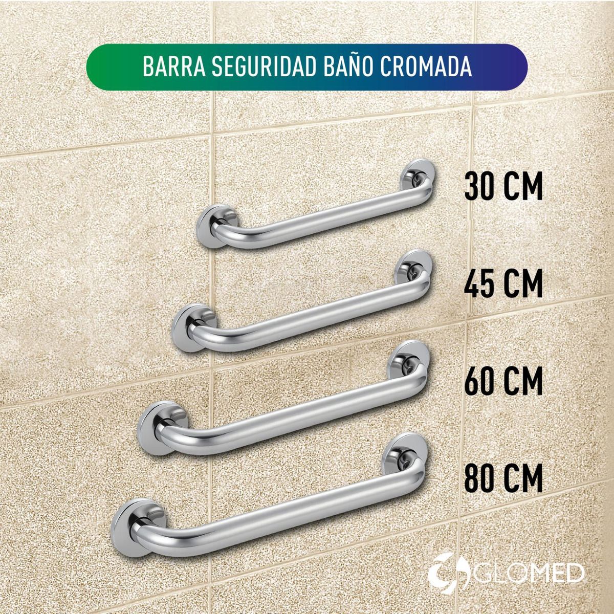 GLOMED - Barra Seguridad Baño Cromada 30cm