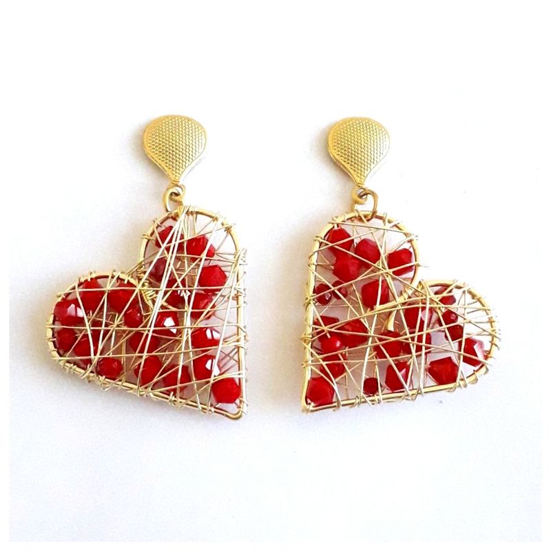 LILY JOYAS - Aros Corazones  Cristales Rojos.-