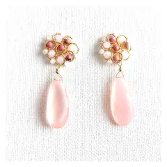 LILY JOYAS - Aros Gotas Naturales de Cuarzo Rosado y Piedras Mix