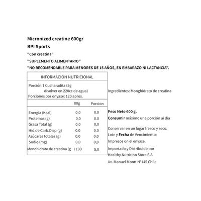 Imagen 2 del producto MICRONIZED CREATINE MONOHIDRATO - 120 SV - 600GR -