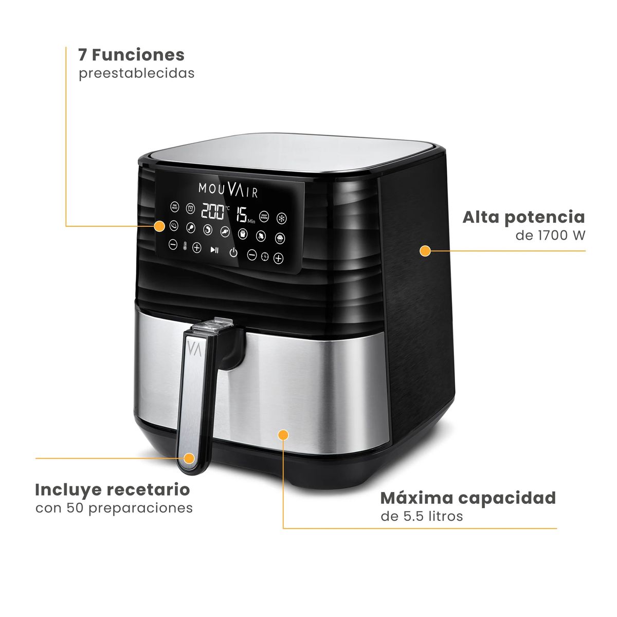 MOUVAIR - Freidora de Aire Gourmet 5.5 Lts Mouvair.